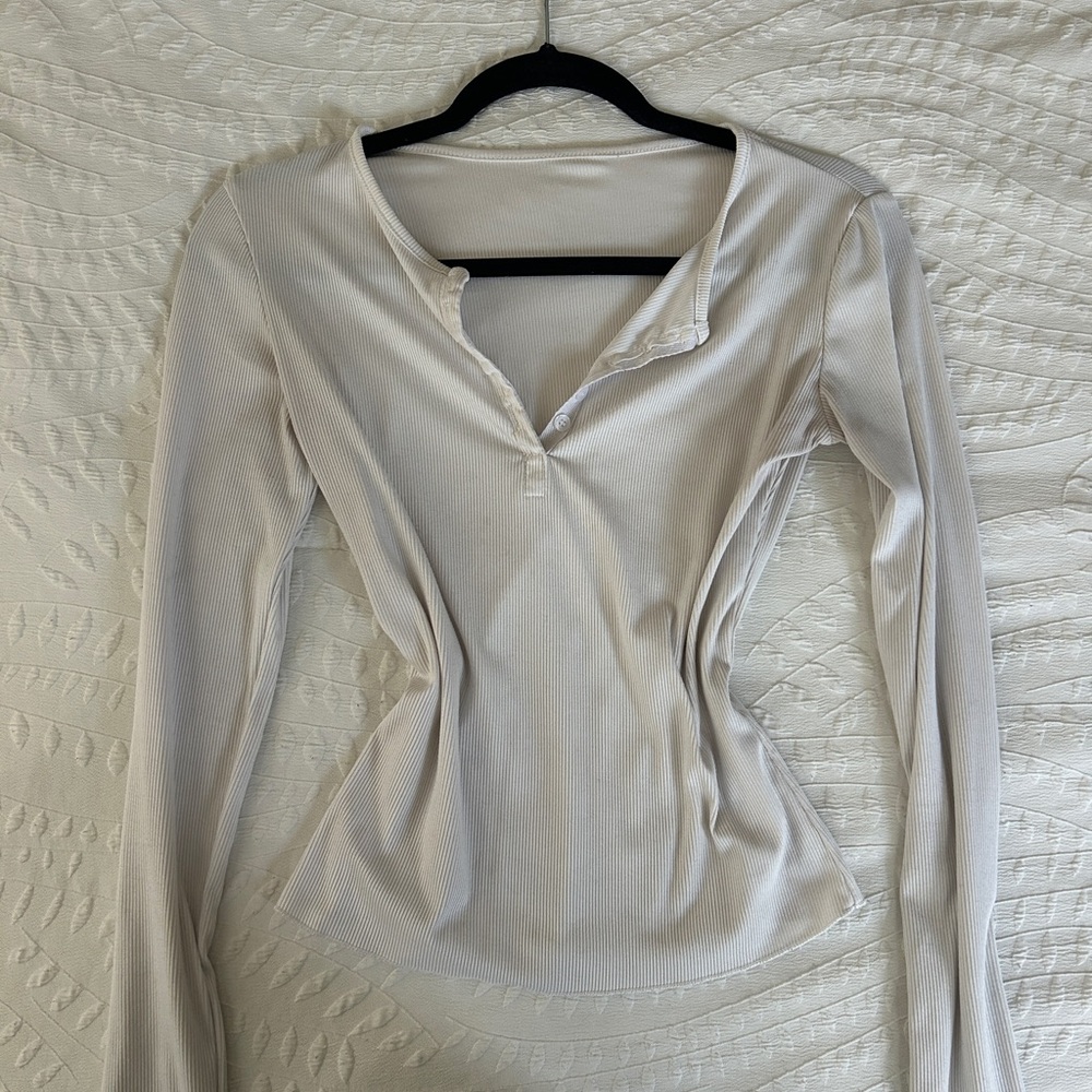 Elegant Cream Long Sleeve Women's Top